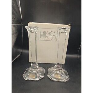 Vintage Mikasa Hyde Park Pair Crystal Candle Holders Candle Sticks 7"